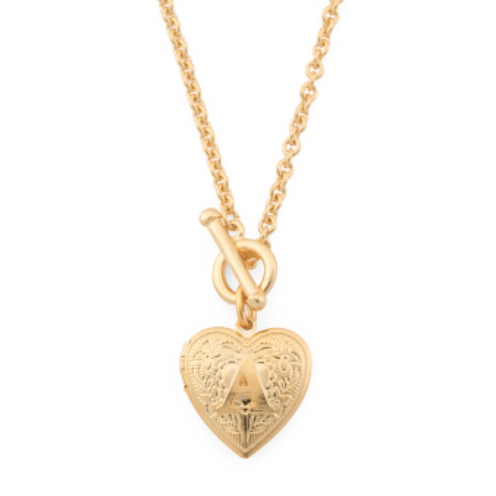 NEW BEN AMUN Made In Usa 24kt Gold Plated Brass Initial Heart A Locket Necklace
